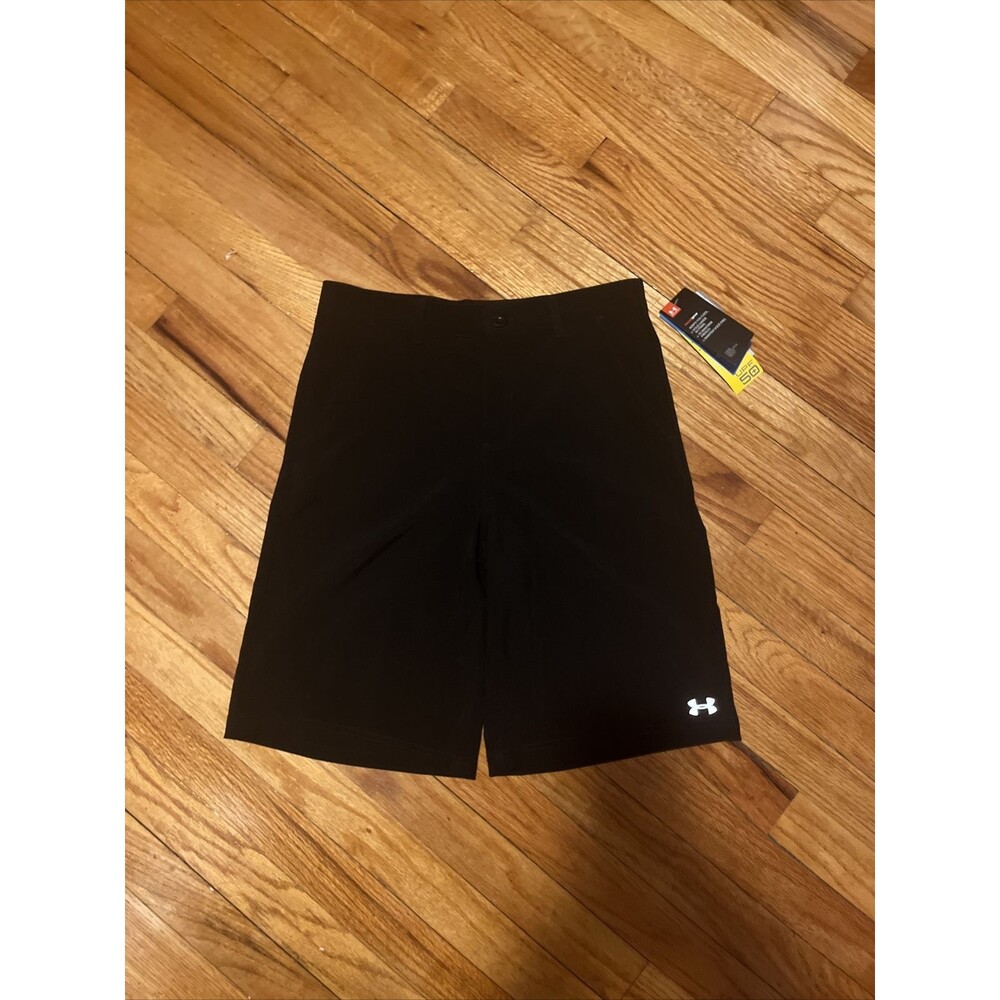 UNDER ARMOUR Boys Golf Shorts Amphibious Black HeatGear UPF 50 Quick Dry NWT 18